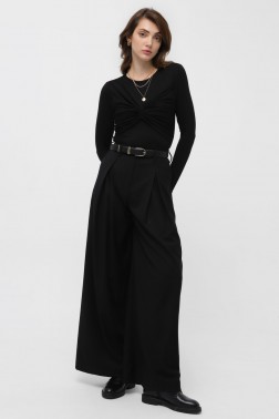 Чорні брюки палаццо з костюмної тканини з вовною