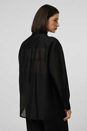 Чорна oversize сорочка з тенселу 