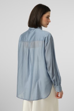 Синя oversize сорочка з тенселу