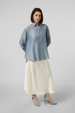 Синя oversize сорочка з тенселу