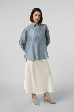 Синя oversize сорочка з тенселу