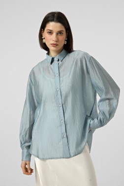 Блакитна oversize сорочка з тенселу 