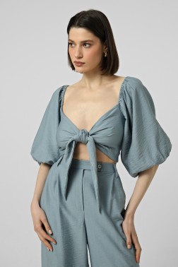 Топ з об'ємними рукавами Аквамарин