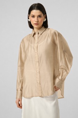 Бронзова oversize сорочка з тенселу