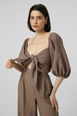 Топ з об'ємними рукавами Какао