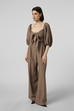 Топ з об'ємними рукавами Какао