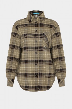 Оливкова сорочка в коричневу клітинку