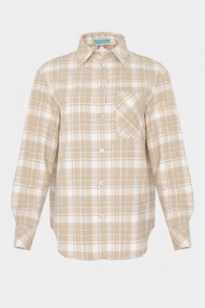 Бавовняна сорочка в бежеву клітинку