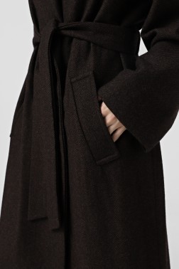 Подовжене шоколадне пальто із вовною