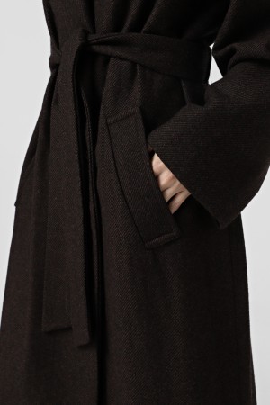 Подовжене шоколадне пальто із вовною