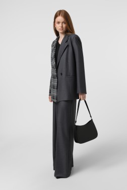 Сірий жакет колорблок з костюмної тканини з вовною