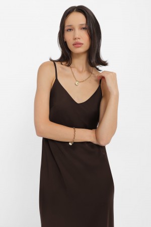 Шоколадна сукня slip dress  із щільного сатину з віскозою