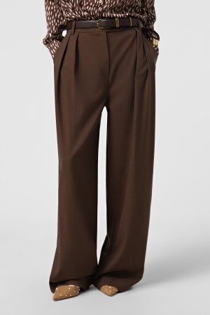Карамельні брюки прямого крою з костюмної тканини з вовною 