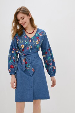 Джинсовое платье вишиванка Полевые Цветы