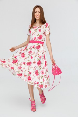 Платье с принтом розовый пион