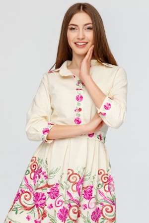 Платье рубашка с вышивкой Розовый Цветок