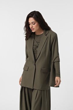 Хакі жакет з розрізами з костюмної тканини з вовною