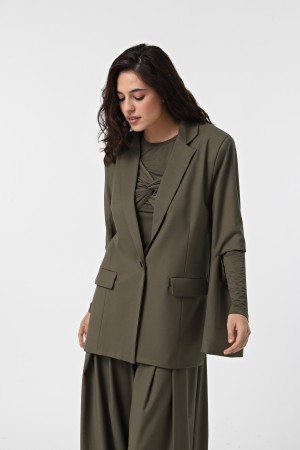 Хакі жакет з розрізами з костюмної тканини з вовною